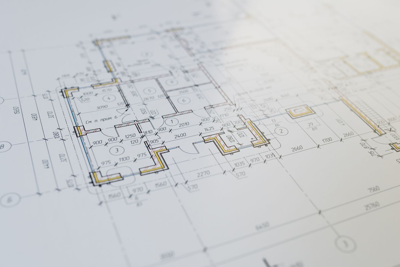 Illustrative close-up of an architectural floor plan, not an actual project